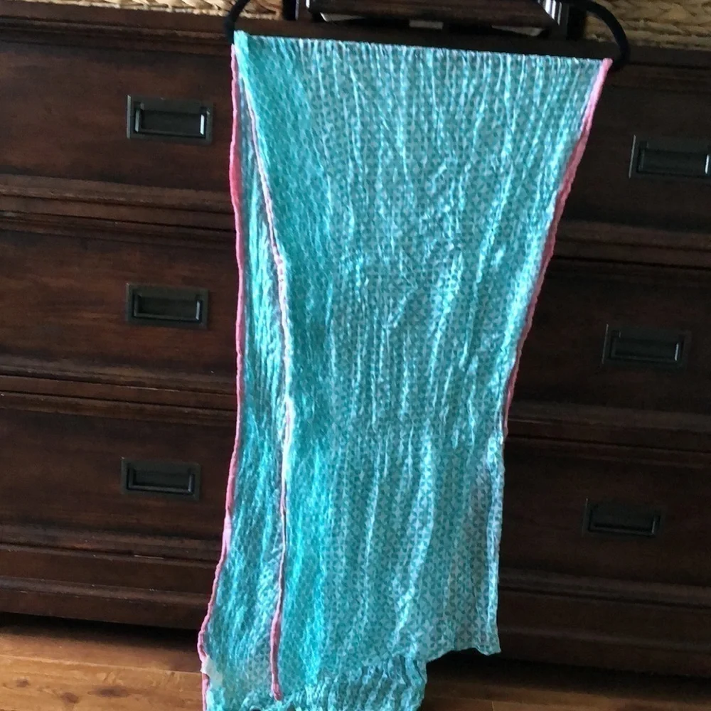 Lightweight teal scarf with pink trim